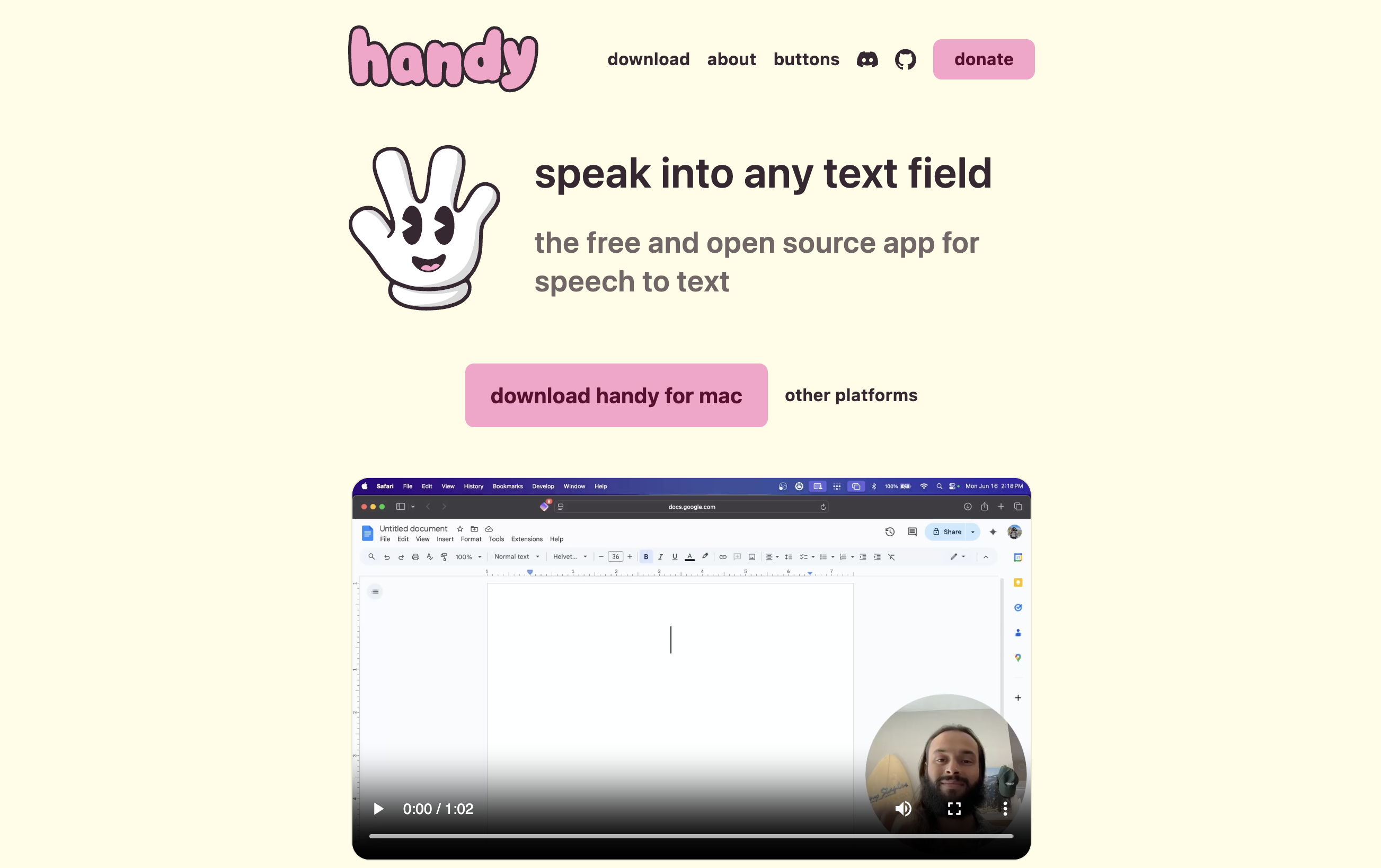 Handy free open-source offline dictation app interface showing limitations and why users look for alternatives