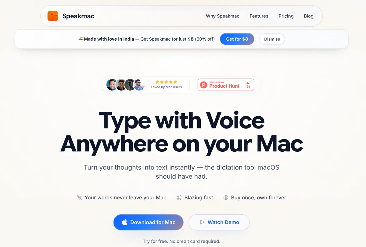 Speakmac dictation app for Mac
