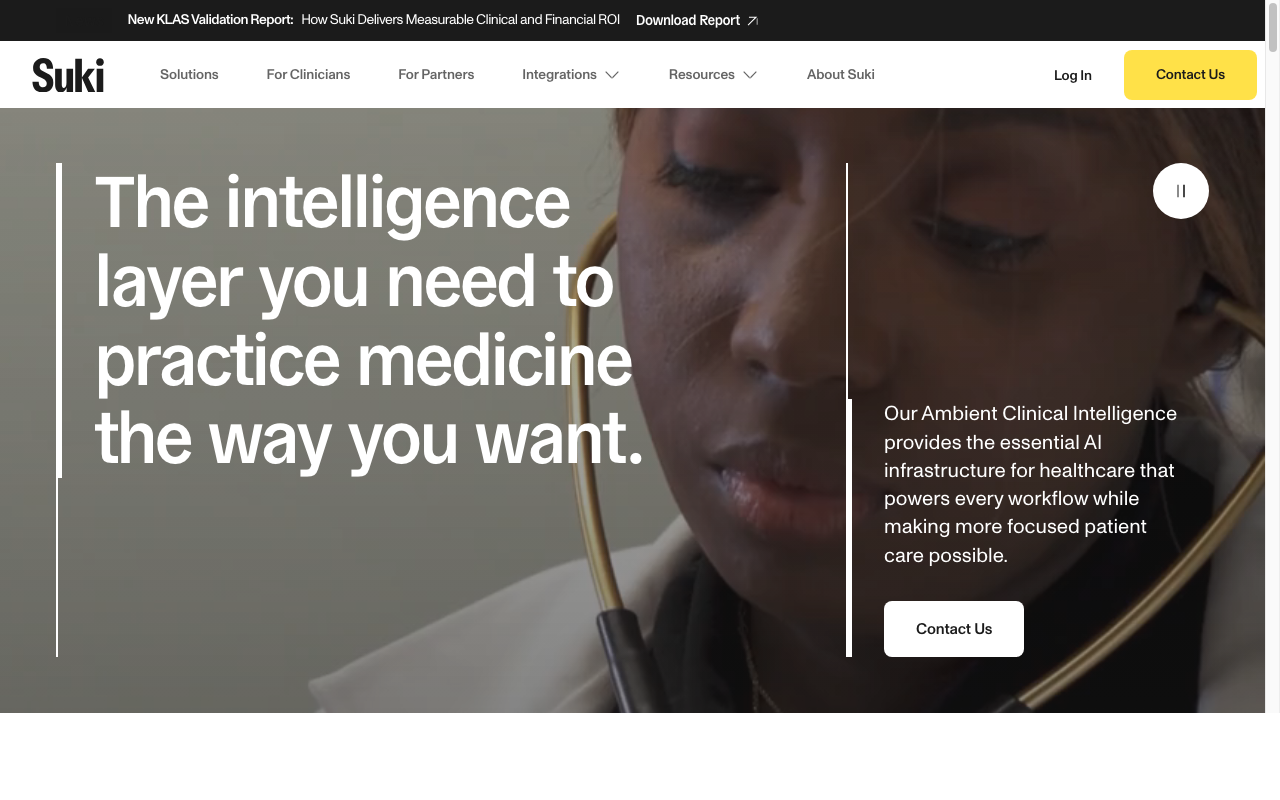 Suki AI ambient medical scribe interface generating a structured SOAP note from a patient encounter for Epic EHR